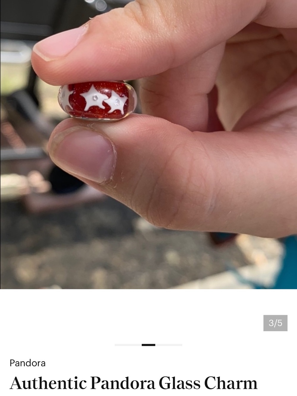 Pandora Red Glass Charm with White Star Motifs - Picture 2 of 2